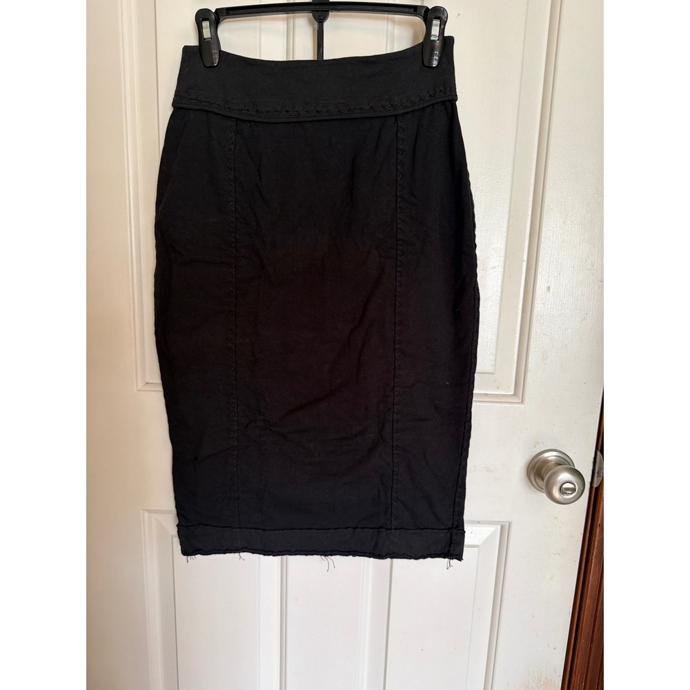Alabama Chanin Black Organic Cotton Hand Stitched Pencil Skirt Large Made in USA